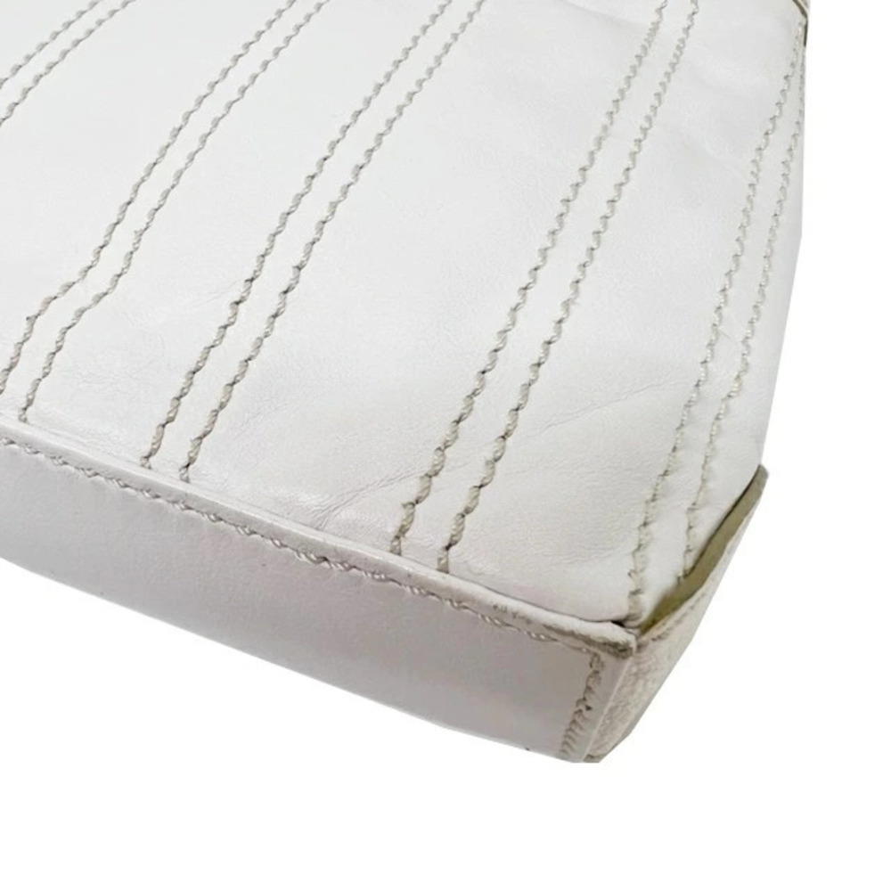 CELINE Accessory Clutch White Leather Intrecciato Bag - Picture 6 of 9
